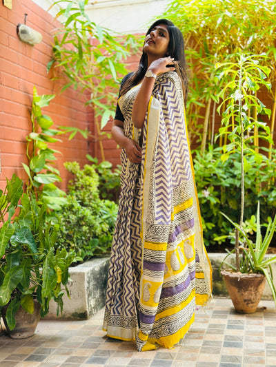 EXP - Kanmani purple zigzag linen saree