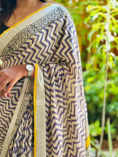 EXP - Kanmani purple zigzag linen saree