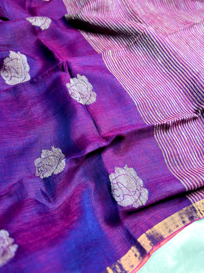 Handwoven Linen Saree - Disco Violet + Zari