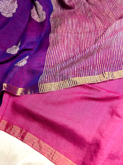 Handwoven Linen Saree - Disco Violet + Zari