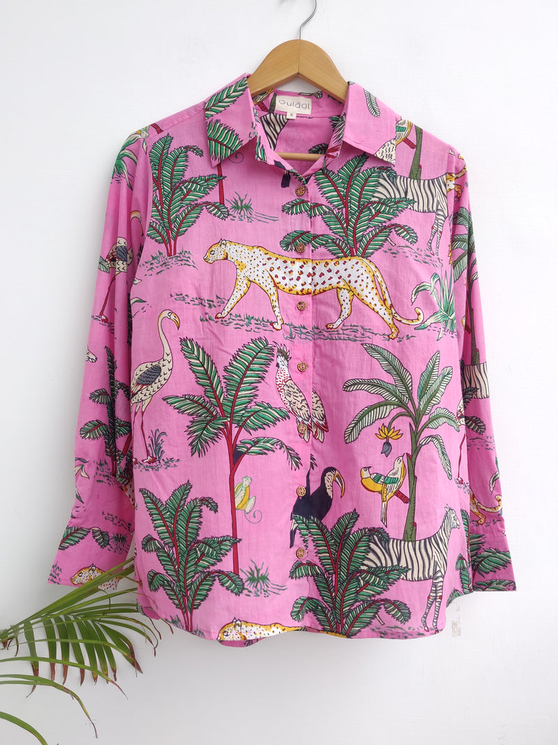 Tropical Jungle print Shirt - Pink