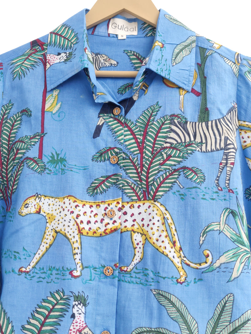 Tropical Jungle print Shirt - Blue