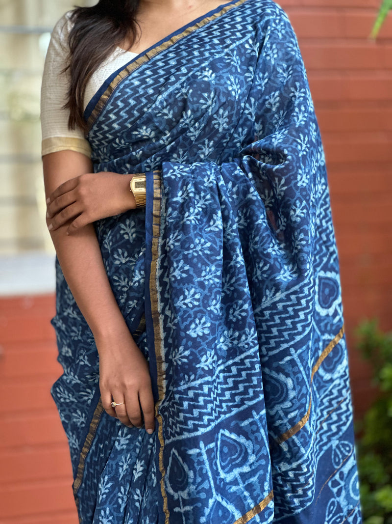 EXP - Kanmani indigo floral chanderi saree
