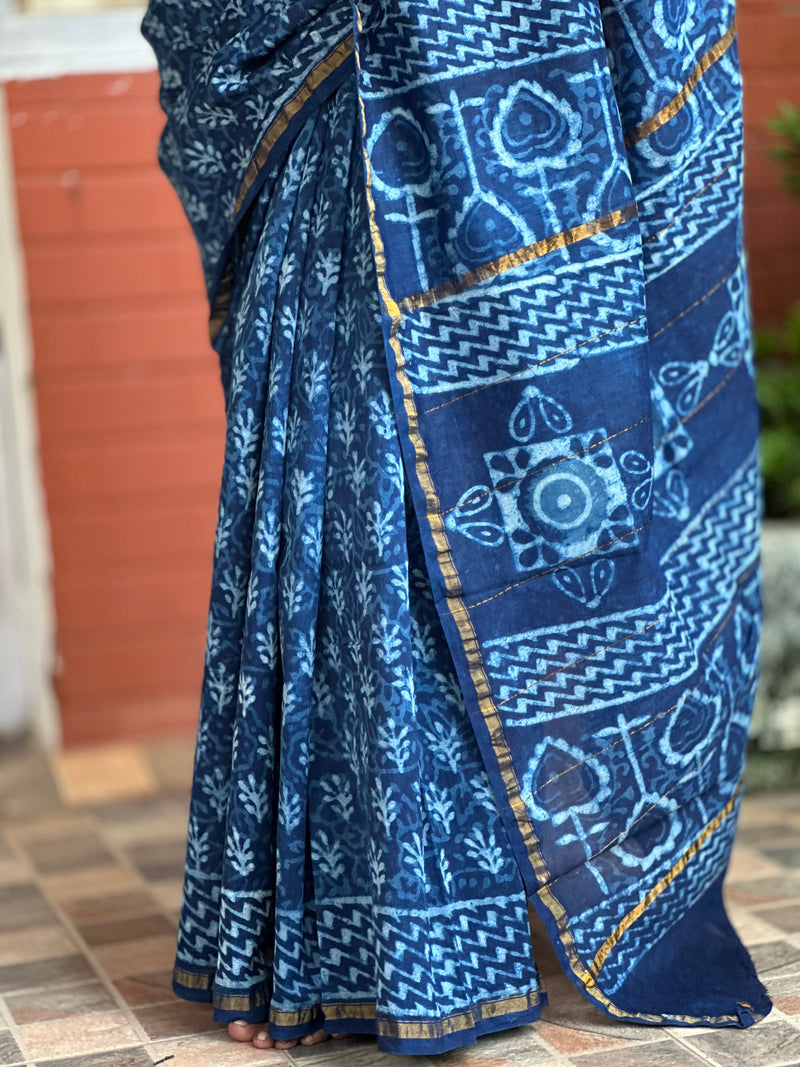 EXP - Kanmani indigo floral chanderi saree