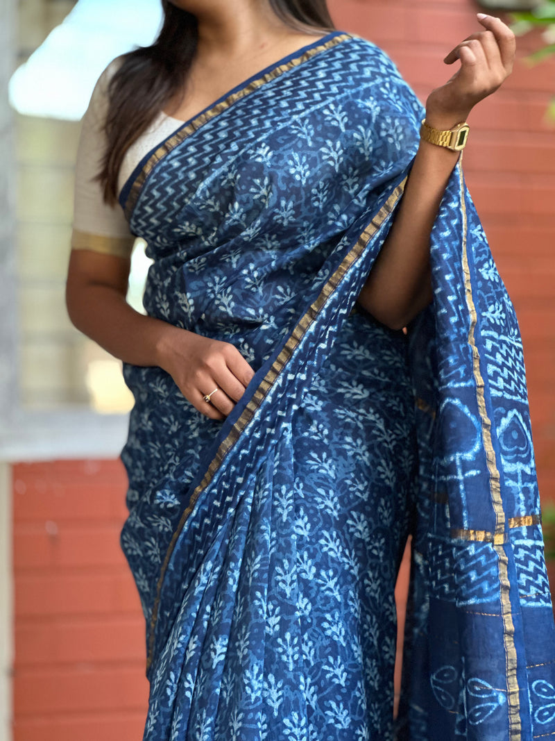 EXP - Kanmani indigo floral chanderi saree