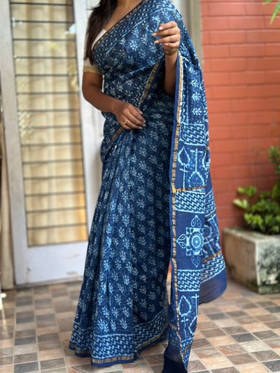 EXP - Kanmani indigo floral chanderi saree