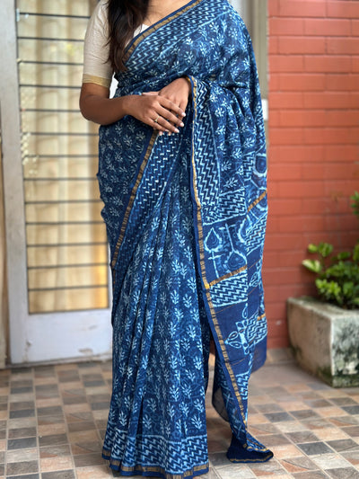 EXP - Kanmani indigo floral chanderi saree
