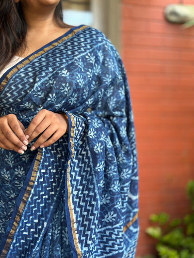 EXP - Kanmani indigo floral chanderi saree
