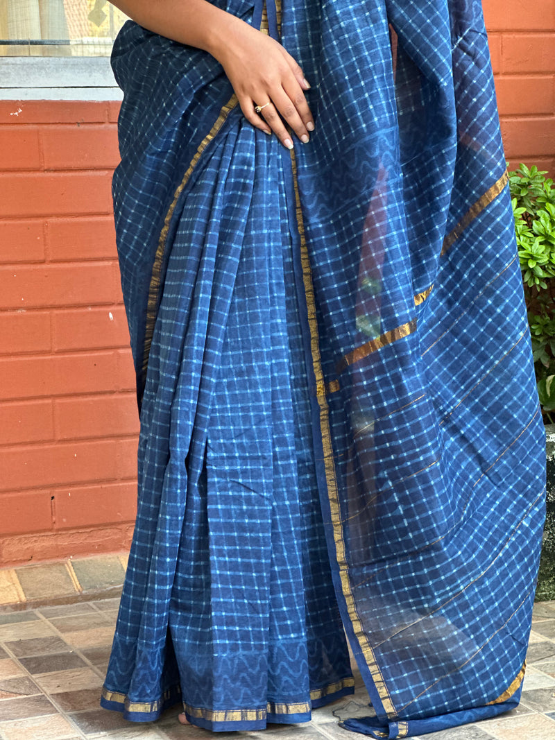 EXP - Kanmani indigo stripes chanderi saree