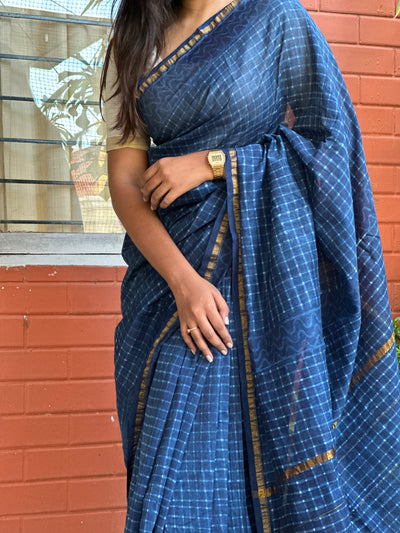 EXP - Kanmani indigo stripes chanderi saree