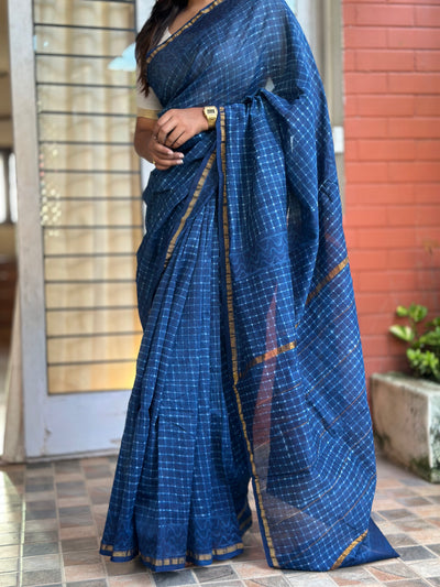 EXP - Kanmani indigo stripes chanderi saree
