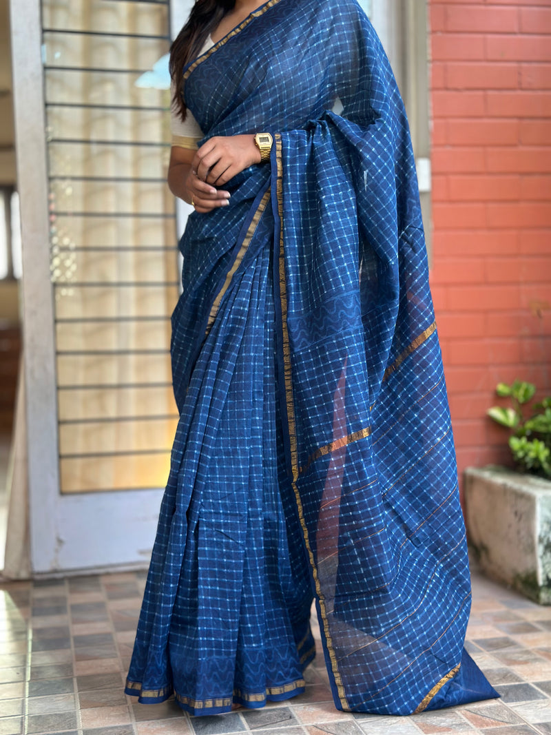 EXP - Kanmani indigo stripes chanderi saree