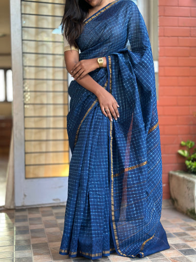 EXP - Kanmani indigo stripes chanderi saree