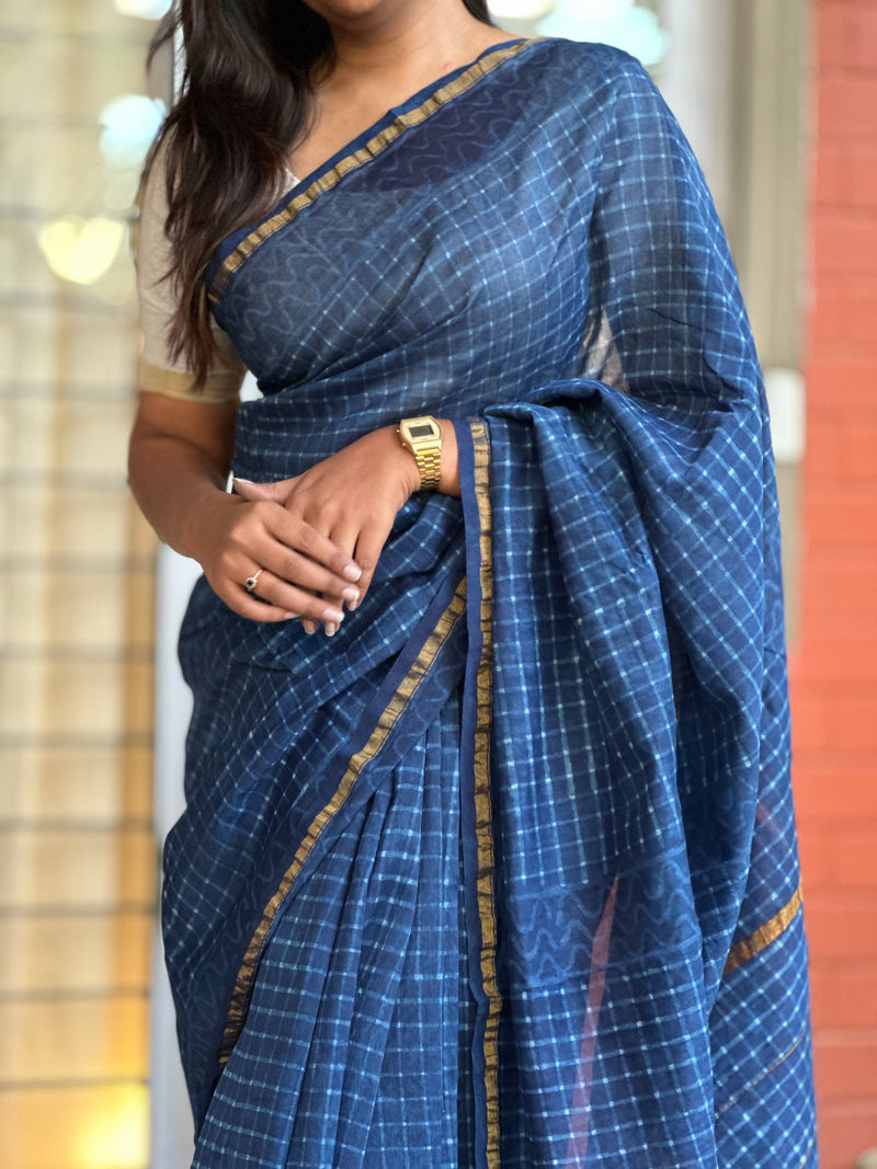 EXP - Kanmani indigo stripes chanderi saree