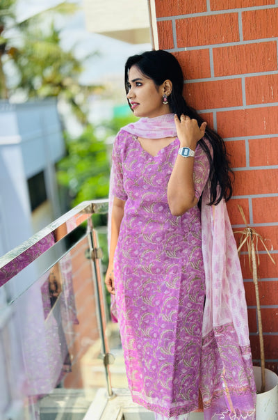 Kanmani -  Lilac Kota Doria suit set