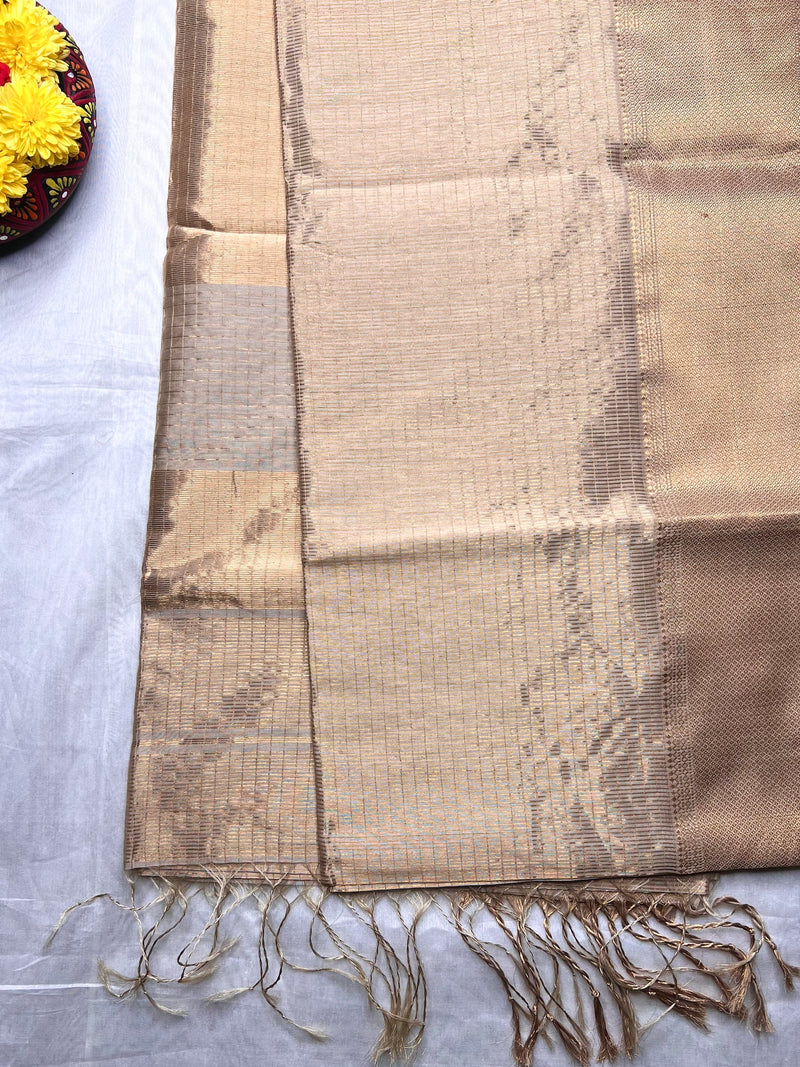 EXP - Handwoven Silk Cotton Saree - Almond Gold