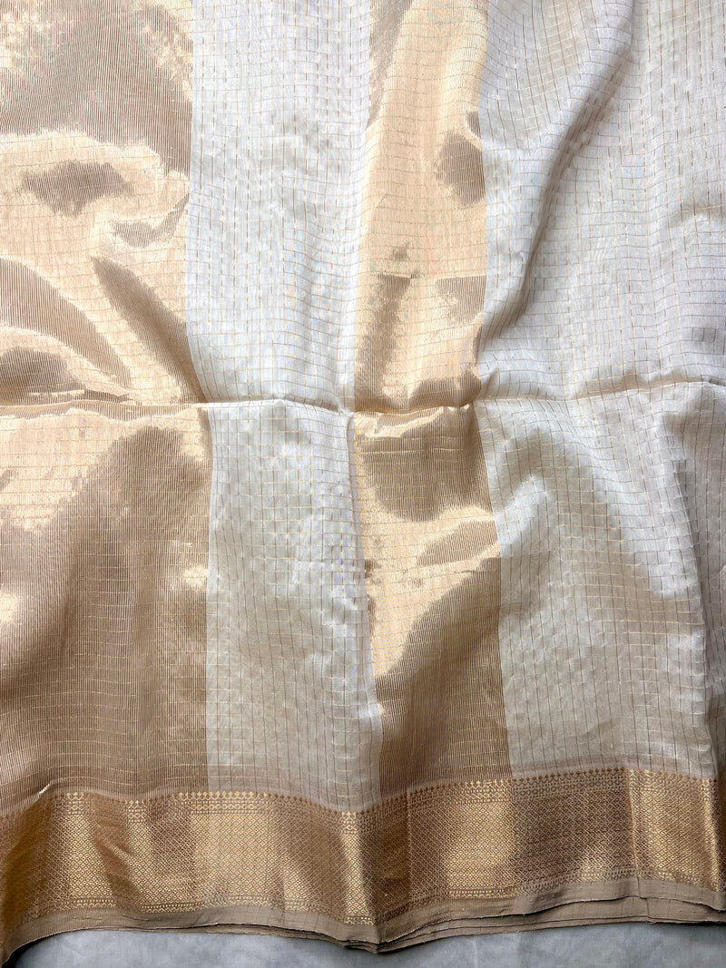 Handwoven Silk Cotton Saree - Soft Cream + Gold