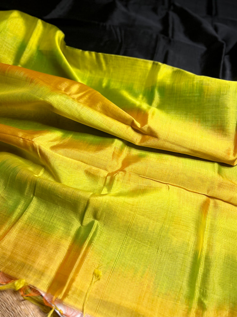 Handwoven Silk Cotton Saree - Timeless Black + Bright Sun