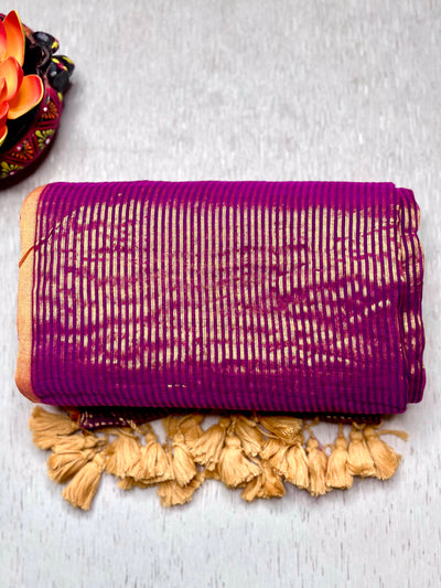 Handwoven Cotton Saree -  Electric Purple + Gold