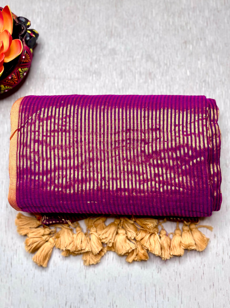 Handwoven Cotton Saree -  Electric Purple + Gold