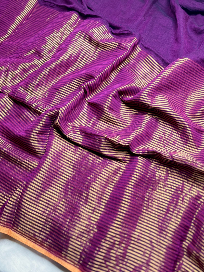 Handwoven Cotton Saree -  Electric Purple + Gold