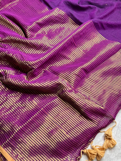 Handwoven Cotton Saree -  Electric Purple + Gold