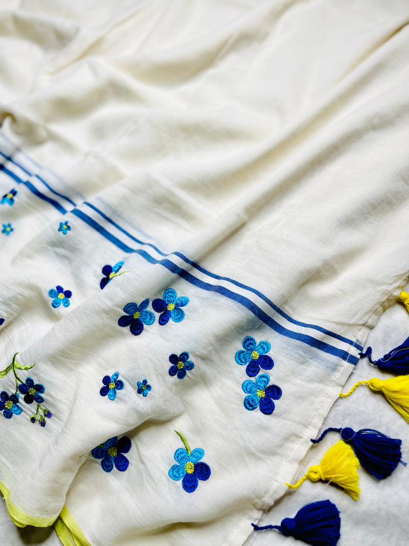 Handwoven Cotton Saree - Pearl White