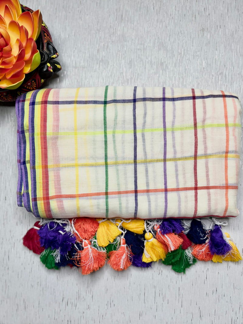 Handwoven Cotton Saree - Aishu Checks