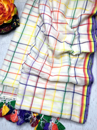 Handwoven Cotton Saree - Aishu Checks