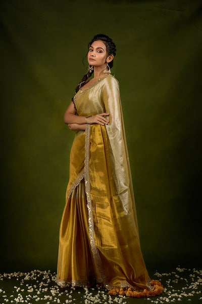 EXP - Ruhi - Handwoven Tissue Saree - Silver + Gold