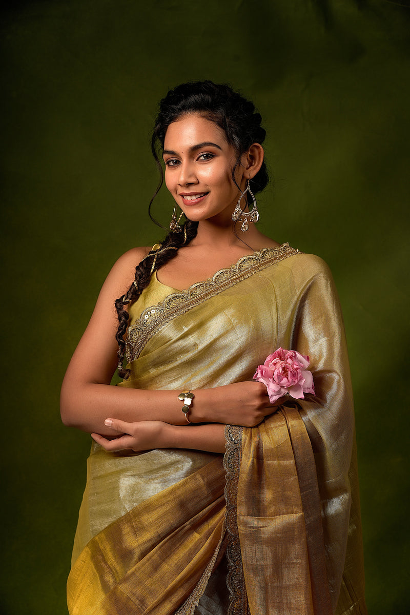 EXP - Ruhi - Handwoven Tissue Saree - Silver + Gold