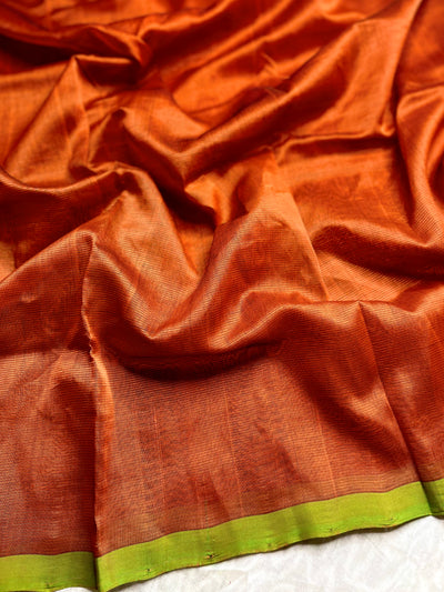 Handwoven Silk Cotton Saree - Thunderbird Brown + Forest Green