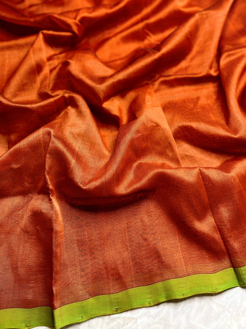 Handwoven Silk Cotton Saree - Thunderbird Brown + Forest Green
