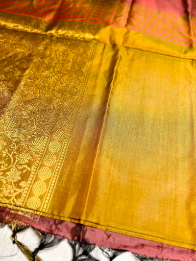 Handwoven Art Silk Saree - Golden Grass + Chestnut