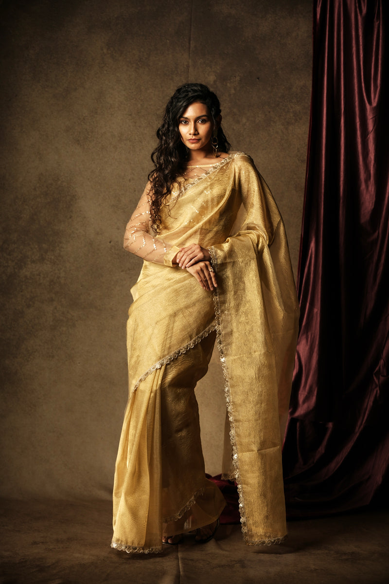 EXP - Sona - Crushed Tissue Silk Saree - Harvest Gold