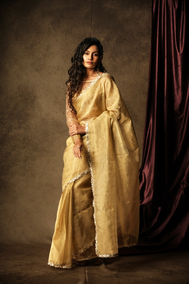 EXP - Sona - Crushed Tissue Silk Saree - Harvest Gold