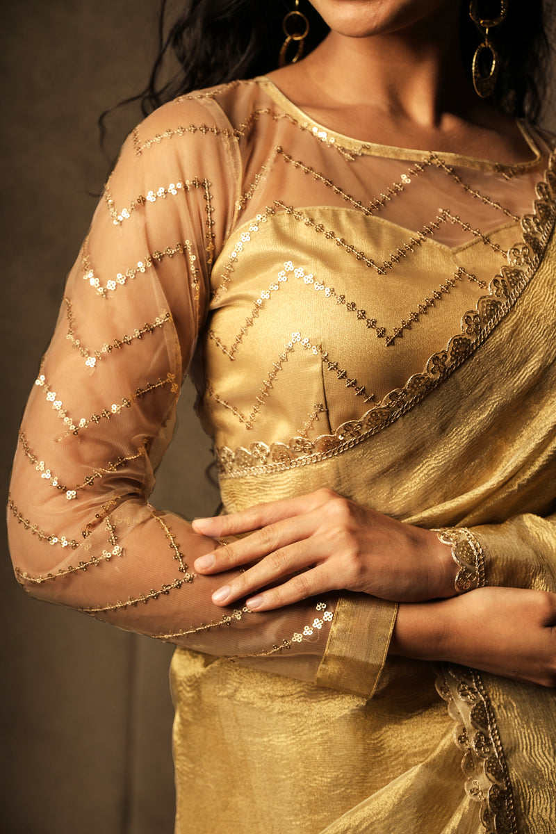 EXP - Sona - Crushed Tissue Silk Saree - Harvest Gold