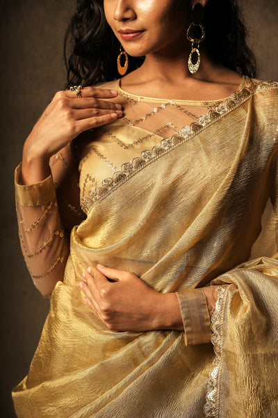 EXP - Sona - Crushed Tissue Silk Saree - Harvest Gold