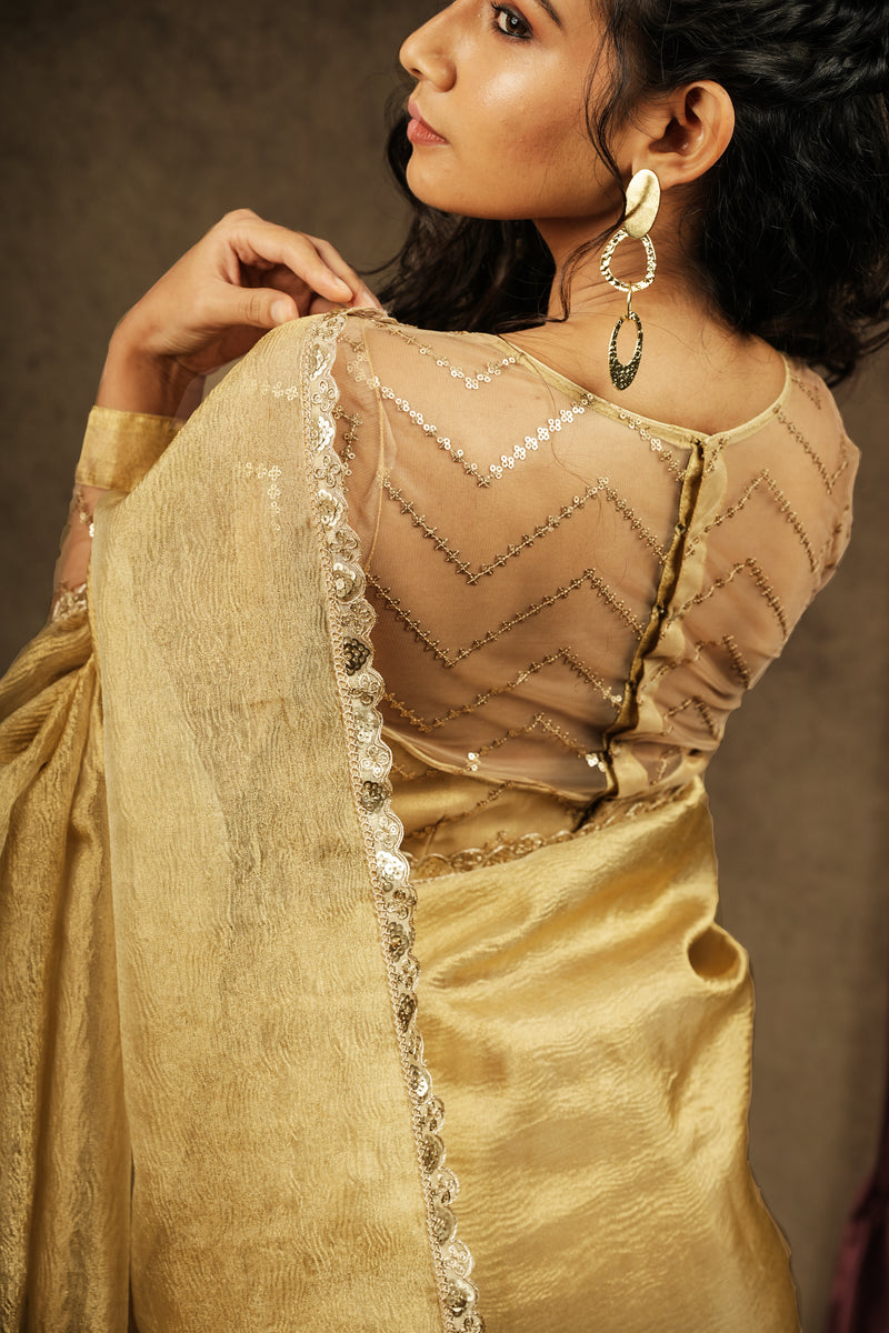 EXP - Sona - Crushed Tissue Silk Saree - Harvest Gold