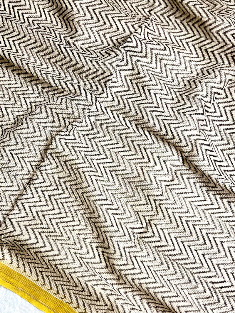 Handblock Printed Kota Doria Saree - Thunder Black + Persian Yellow