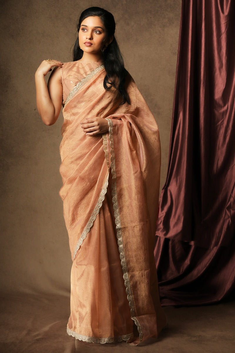 EXP - Sona - Crushed Tissue Silk Saree - Peach