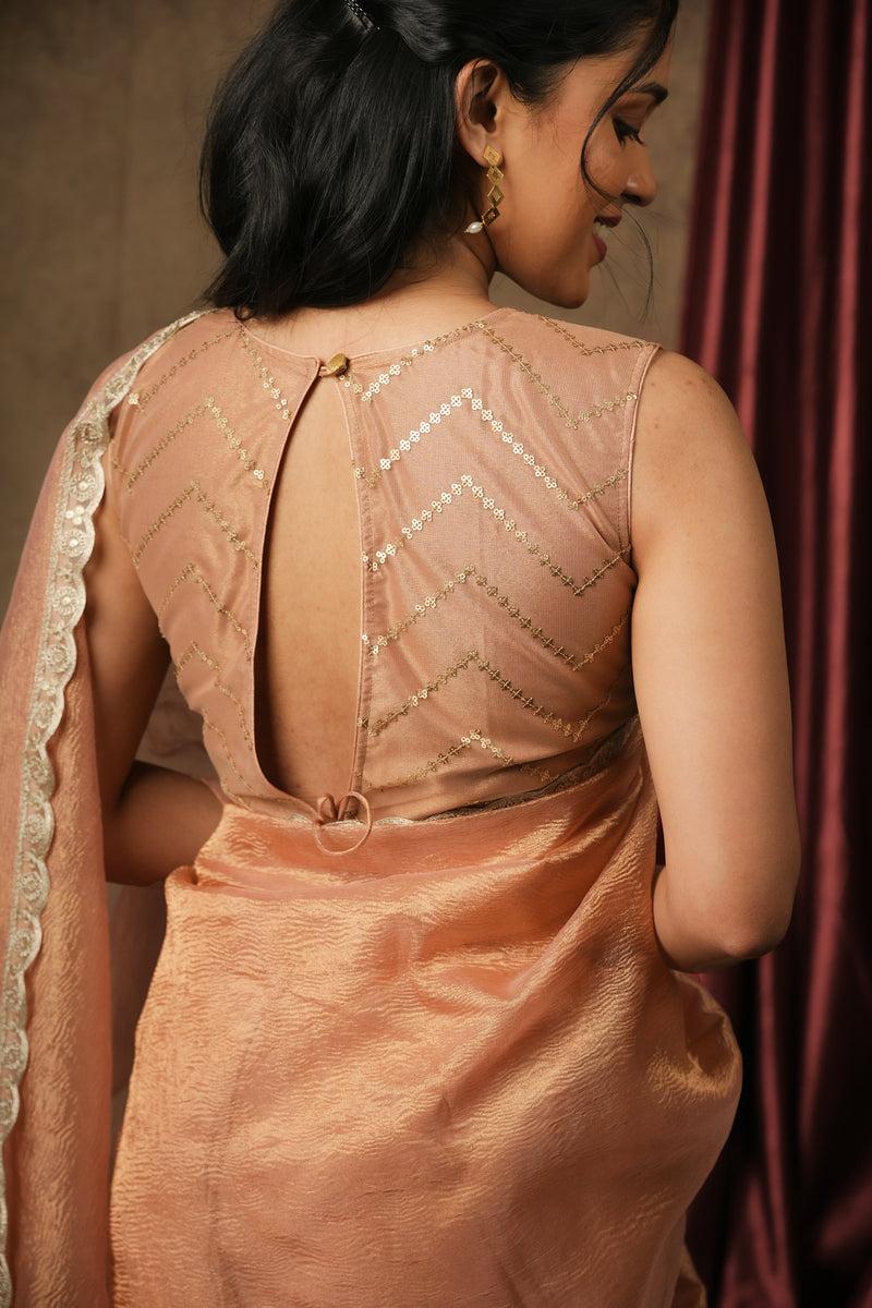 EXP - Sona - Crushed Tissue Silk Saree - Peach