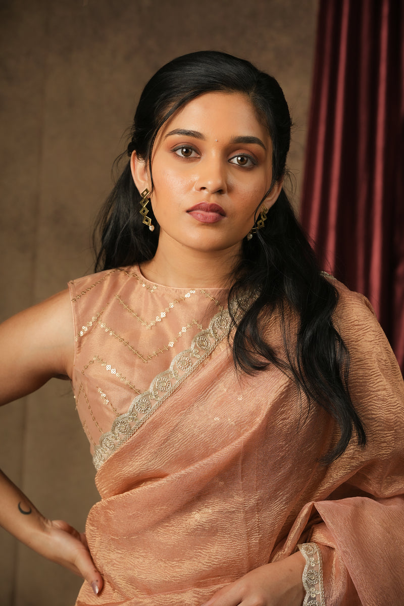 EXP - Sona - Crushed Tissue Silk Saree - Peach