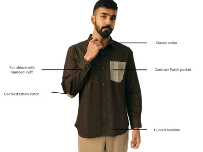 EXP - Black Khadi Cotton Shirt With Patch Pocket And Elbow Patches