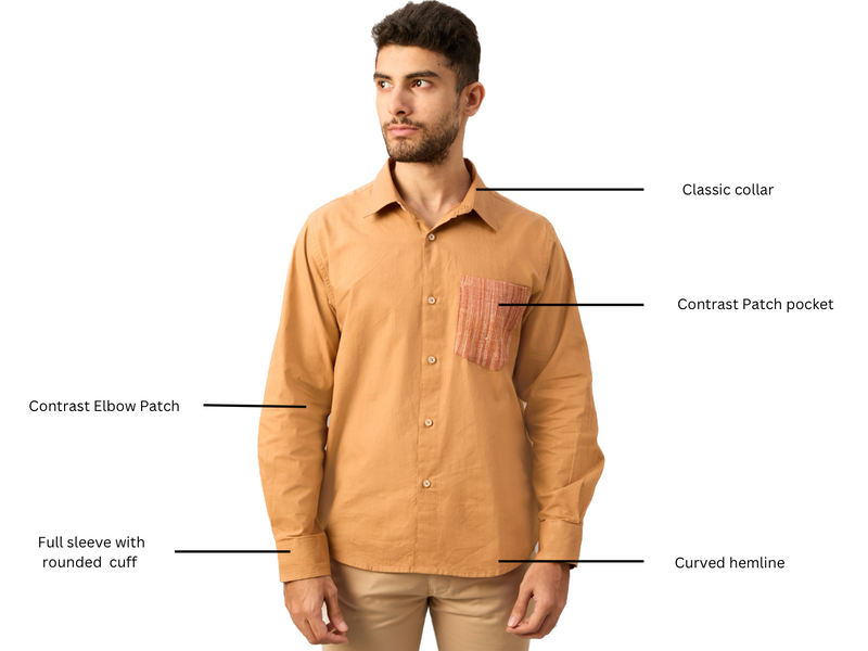 EXP - Brown Khadi Cotton Shirt With Patch Pocket And Elbow Patches