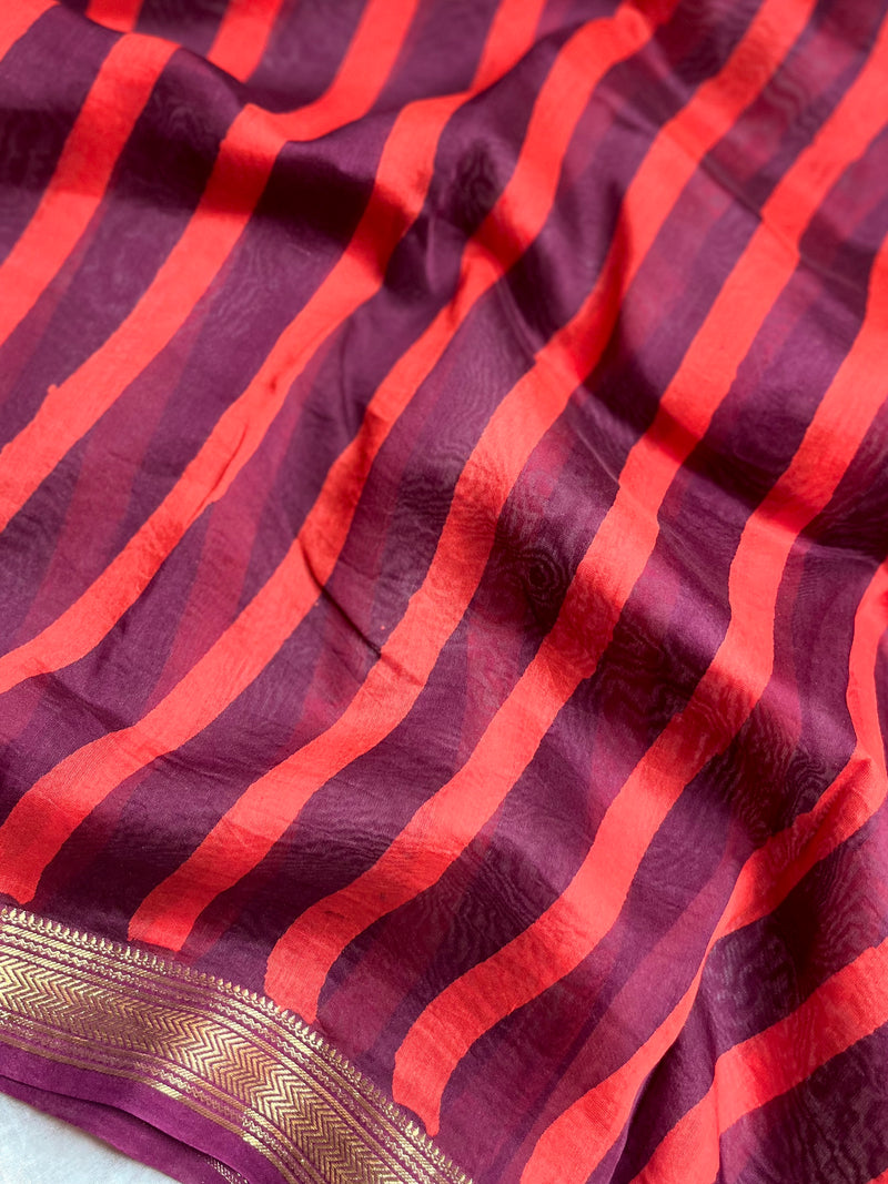 Handblock Printed Silk Cotton Saree - Crimson Red + Blackberry