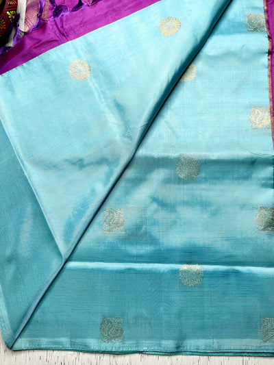 Handwoven Art Silk Saree -  Blizzard Blue + Fuchsia Purple