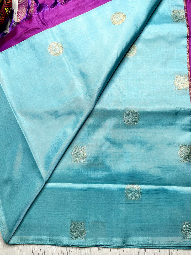 Handwoven Art Silk Saree -  Blizzard Blue + Fuchsia Purple