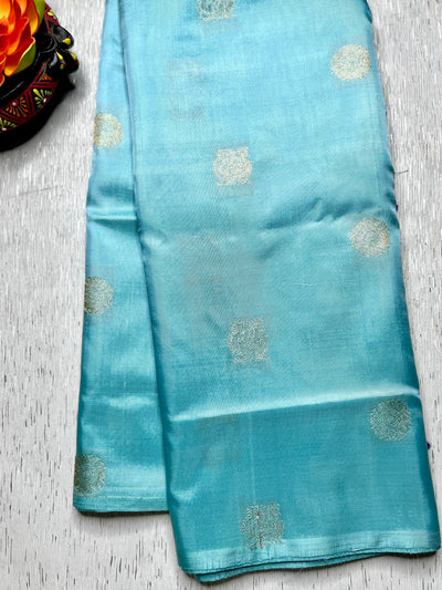 Handwoven Art Silk Saree -  Blizzard Blue + Fuchsia Purple
