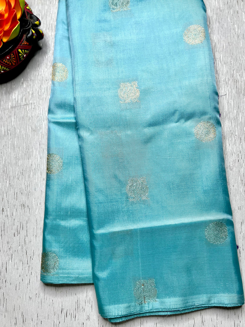 Handwoven Art Silk Saree -  Blizzard Blue + Fuchsia Purple